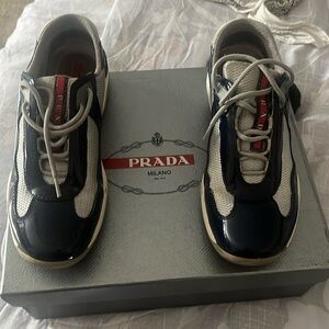 Prada Kids Navy and White Sneakers - With Dust Bag And Box